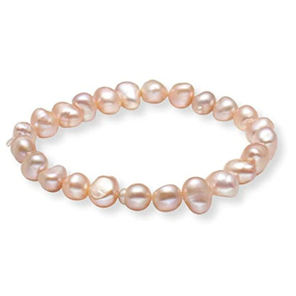 Handmade Women's Pearl Bracelet | Stretchy Beaded 8-9mm Baroque Pearl Bracelet for Ladies and Girls - Pink, Black, White, Grey, Multicolor - color: Pink