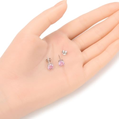 Authentic Sterling Silver Birthstone Stud Earrings 6mm/0.84 Carat Cubic Zirconia Imitation Diamond Gemstone Hypoallergenic Nickel Free Tarnish Resistant Women Men Fine Jewelry - color: October