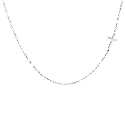 Sterling Silver Sideways Cross Necklace with Adjustable Rolo Chain and Faith Keepsake Card Gift For Women - style: Sterling Silver