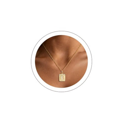 U7 Initial Necklaces for Women, Square Letter Pendant Necklace | Gold & Silver Plated A-Z Pendant | Personalized Large Monogram | 20+2" Adjustable Chain | Gift Packed for Mom Wife Friends - color: a. Gold, style: C