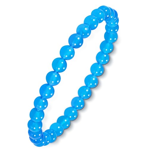 Agate Round Beaded Bracelet for Women Men Natural Agates Stone Healing Bracelets Stretch Elastic Handmade Polished Gemstone Beads Bracelet - color: Blue, size: 6mm Beads