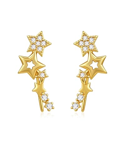 14K Gold Plated Star Ear Crawler Study Earrings Dainty Ear Climbers Earrings for Women Statement Jewelry