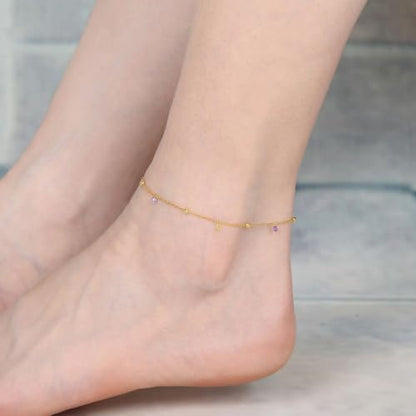 Adabele Solid Sterling Silver 18K White Gold Bead Station Anklet 2.5mm Cubic Zirconia CZ 9 10 11 Inch Thin Dainty Hypoallergenic Nickel Free Tarnish Resistant Women Jewelry - style: 18K Yellow Gold