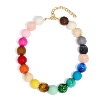 Chunky Beaded Necklaces for Women Statement Necklace | Bold Chunky Choker, Large Resin Beads, Adjustable Necklace, Boho Trendy Summer Beach Holiday Jewelry - color: Colorful-04