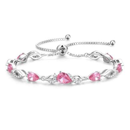 FANCIME Birthstone Teardrop Tennis Bracelet for Women, Sterling Silver 9x7mm main Gemstone Bolo Adjustable Chain Bracelet Fine Jewelry Birthday Gifts for Women Mom Wife Her - color: 10-Pink Tourmaline