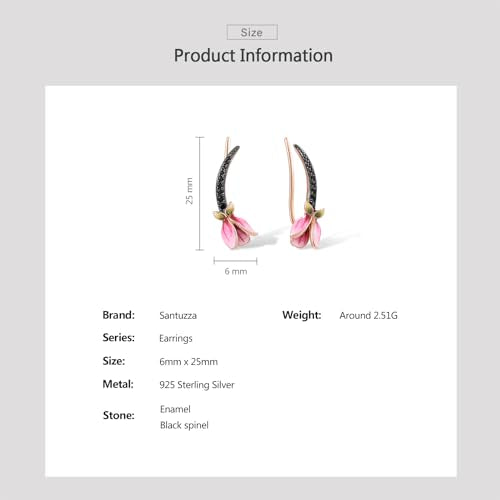 Santuzza 925 Sterling Silver Pink Tulip Cuff Pierce Earrings for Women - color: Enamel Tulip-Pink