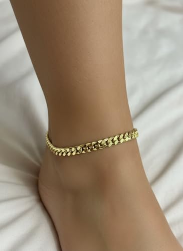 Gold Electroplated Anklet, Made in Korea - style: Concave Cuban Chain