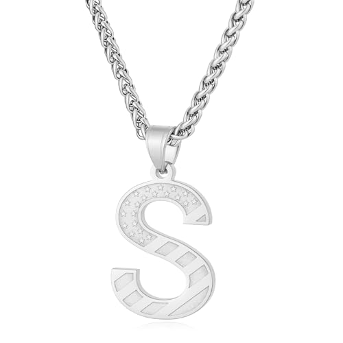 Initial Necklace for Men Stainless Steel Pendent Chain Personalized A-Z Letter Necklaces Black/Gold/Silver Christmas Jewelry Gifts - color: Silver, style: Initial-S