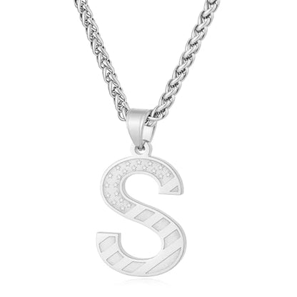 Initial Necklace for Men Stainless Steel Pendent Chain Personalized A-Z Letter Necklaces Black/Gold/Silver Christmas Jewelry Gifts - color: Silver, style: Initial-S