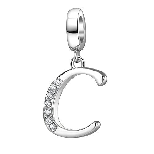 925 Sterling Silver Initial Charm fits Pandora, Gift for Mom Wife | Christmas,Birthday,Mother's Day, Anniversary, Valentine's Day - color: Letter C