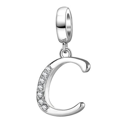 925 Sterling Silver Initial Charm fits Pandora, Gift for Mom Wife | Christmas,Birthday,Mother's Day, Anniversary, Valentine's Day - color: Letter C