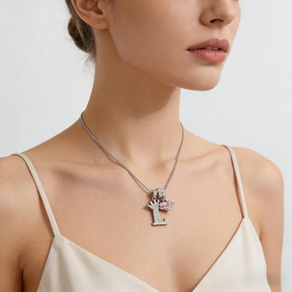 18K Gold & Silver Plated Initial Necklaces for Women - color: L-Silver
