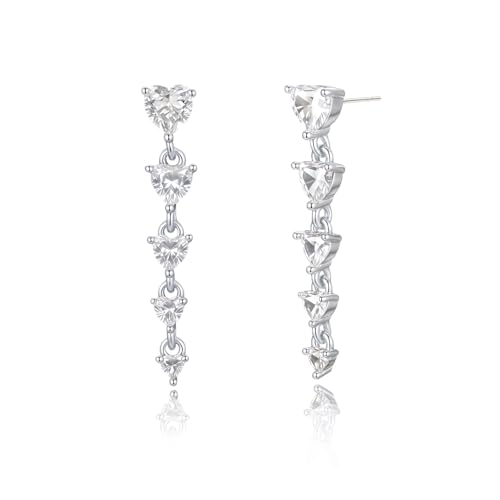 Earrings For Women 14K Gold/18K White Gold Plated Hypoallergenic 925 Sterling Silver Stud Trendy Minimalist Style For Formal Everyday Prom Bridal Bridal Wedding - color: Stud 5 Heart CZ-Silver