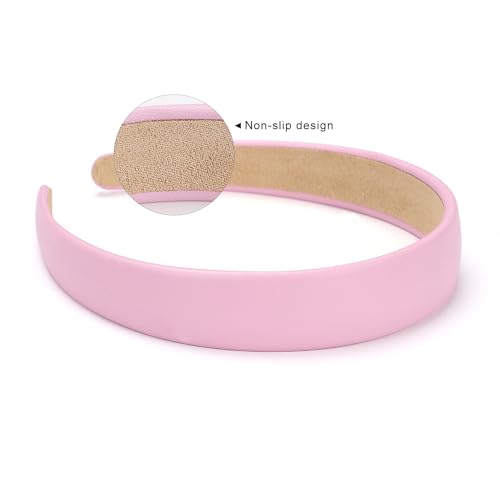 WantGor 1 Inch PU Leather Headband, Wide Padded Hairband Fashion Hair Bands | Cute Womens Headbands Holiday DIY Hair Accessories (Pink) - color: Pink