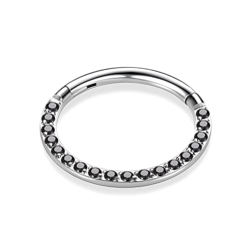 GAGABODY Septum Ring 16 Gauge Earrings Daith Jewelry Surgical Steel Hinged Nose Rings Nose Hoop Cartlidge Earring Hoop Helix Rook Piercing Jewelry - color: Style1:1pc Silver-Black CZ