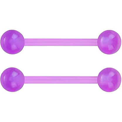 Glow in the Dark Barbell Piercing Kit for Women Men Acrylic Cute Nipple Bars Hypoallergenic 14 G Tongue Piercings Ring Set Long Body Jewelry Flexible Jewellery 2 pcs Size 16 MM - color: Purple