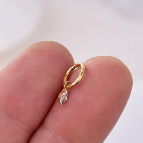 Ourania 16G Gold Stainless Steel Zircon Dangle Huggie Hoop Rook Piercing Helix Hoop Earring Tragus Hoop Cartilage Piercing for Women - color: Eyes Gold 2PCS, size: 1.2*6mm 2pcs
