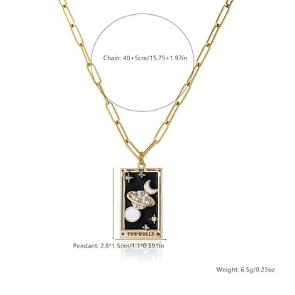 LUREME Punk Tarot Necklace - Gold Rectangle Pendant with Strass Zircon Sun/Moon/Star Design for Women (nl006354) - color: Multi Universe