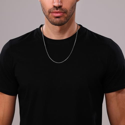 Square Rolo Chain Necklace Stainless Steel Round Box Necklace for Men Women/2mm-7mm/16Inch-36Inch - color: Stainless Steel-Black, size: 16 Inches, style: 2 mm width