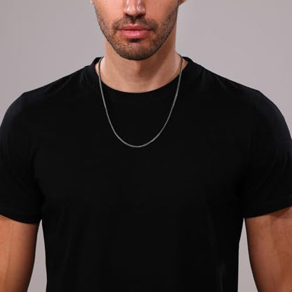 Square Rolo Chain Necklace Stainless Steel Round Box Necklace for Men Women/2mm-7mm/16Inch-36Inch - color: Stainless Steel-Black, size: 16 Inches, style: 2 mm width