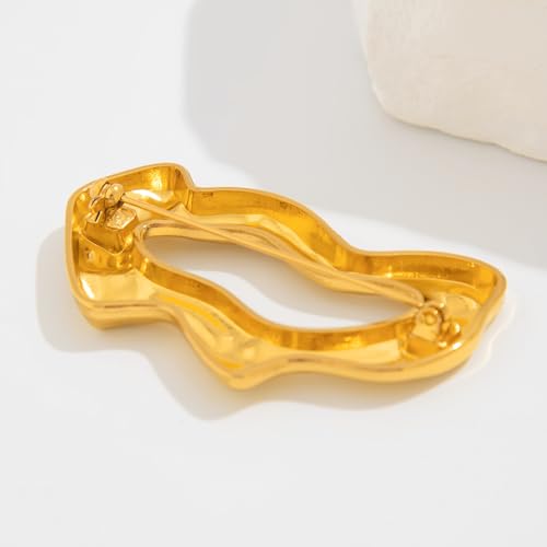 Geometric Teardrop Brooch for Women Gold Silver Statement Metal Brooch Pins Chunky Irregular Round Lapel Pin Coat Sweater Scarves Shawl Brooches Fashion Wedding Party Prom Jewelry - color: gold wave