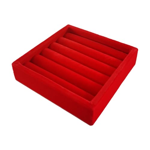 SCIKHETF Velvet Ring Earrings Studs organizer Tray Small Ring Insert Display Tray 5 Slots Stackable (Red) - color: Red