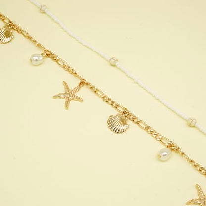 14K Gold Plated Belly Chain for Women, Boho Bikini Waist Jewelry | Adjustable Fit, Dainty Layered Look, Pearl, Shell & Starfish Options, Boho Body Jewelry, Beach, Vacation - color: Gold-Plated 6