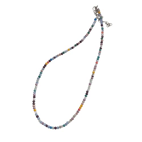 Dainty Colorful Crystal Beaded Chain Adjustable Lightweight Choker Necklace Handmade Bohemian Shiny 3mm Rice Stone Beads Necklace Boho Summer Beach Jewelry for Women - color: mix 2