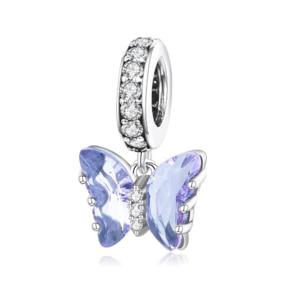 BISAER 925 Sterling Silver Charms for Bracelets Cat Dog Sloth Animal Beads Butterfly Fairy Heart Dangle Pendant Charms - color: Butterfly-Blue