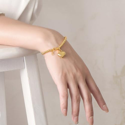H&Beautimer 925 Sterling Silver 4-10MM Ball Chain Bracelet For Women's - Italian Handmade Bead Chain Bracelet 5''5.7''6.3''6.7''7.5''8''8.3''8.5''9 Inch Rose Gold Party Jewelry - color: 4MM Gold-Heart Pendant, size: 5.7 inches