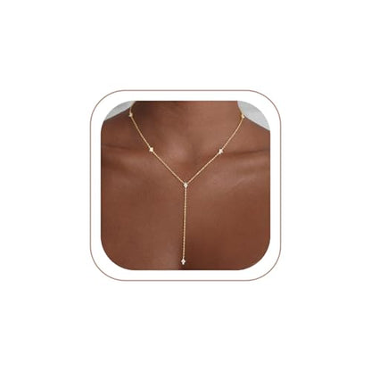 VIROMY Gold Long Y Necklaces for Women Trendy - Dainty Lariat Chain Drop Pendant Necklace for Women Gold Statement Jewelry - color: Y Necklace 04