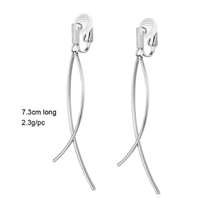 CLASSYZINT New Clip On Earrings,2 Pieces Thin Curve Bar,Long Dangle Earrings For Women