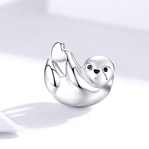 BISAER 925 Sterling Silver Charms for Bracelets Cat Dog Sloth Animal Beads Butterfly Fairy Heart Dangle Pendant Charms - color: Cute Sloth