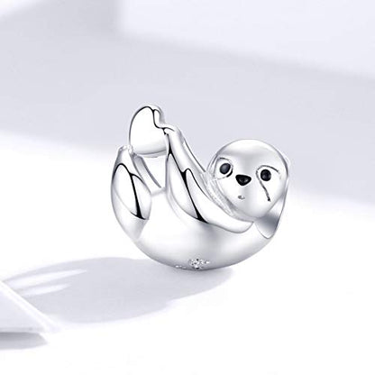BISAER 925 Sterling Silver Charms for Bracelets Cat Dog Sloth Animal Beads Butterfly Fairy Heart Dangle Pendant Charms - color: Cute Sloth