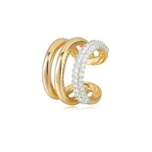 Gold Ear Cuff Earring for Women 14K Gold Plated Cubic Zirconia Non-Pierced Clip on Cartilage Chunky Ear Cuffs Hypoallergenic Jewelry - style: cz triple