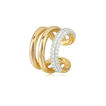 Gold Ear Cuff Earring for Women 14K Gold Plated Cubic Zirconia Non-Pierced Clip on Cartilage Chunky Ear Cuffs Hypoallergenic Jewelry - style: cz triple