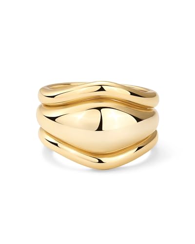 PAVOI 14K Gold Plated Chunky Stackable Rings Set for Women | Cubic Zirconia Bands Set | 3 Statement Rings Pack - color: Yellow Gold, size: 6, style: Plain