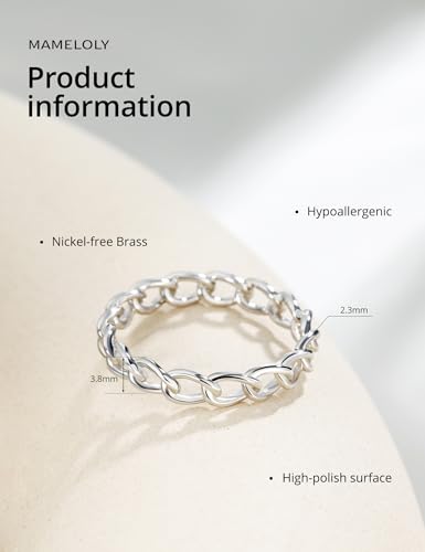 Mameloly 3.8mm 14K Gold Plated Wedding Bands for Women Stackable Open Chain Link Promise Engagement Rings Size 4-12 - color: Brass-Silver