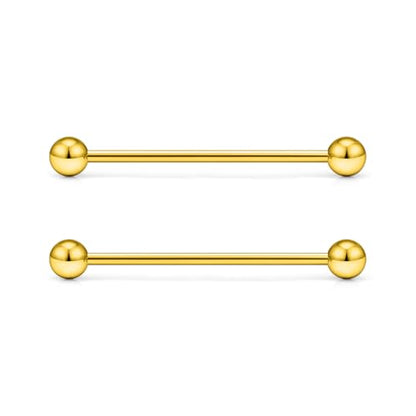 16G 14G Surgical Steel Tongue Rings Nipple Rings Industrial Piercing Jewelry Set Multi Size Straight Barbells 12mm 14mm 16mm 19mm 22mm 28mm 32mm 35mm 38mm 40mm 45mm for Women Men - color: goldtone, size: 14g,bar length 32mm