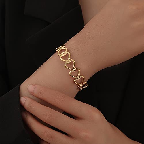 Womens Cuff Bracelets Heart Open Bangle Jewelry - color: Gold