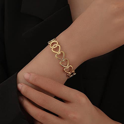 Womens Cuff Bracelets Heart Open Bangle Jewelry - color: Gold