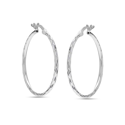 LeCalla 925 Sterling Silver Hoop Earrings for Women | Lightweight Classic Diamond-Cut Textured Hoop Earring | Women's Earring Hoops Size 20/25/30/35/40MM - color: 30MM / Tube-2mm