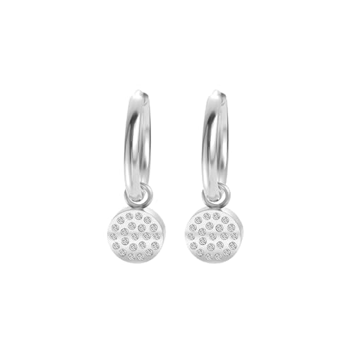 Women's Huggie Hoop Earrings with Small Cute Charm - style: Silver Full Moon CZ