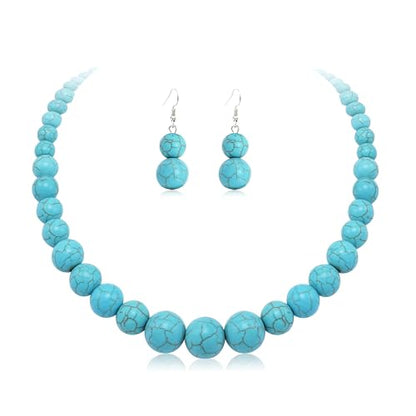 Cryshimmer Pearl Choker Necklace for Women Faux Pearl Beads Strand Necklace Earring Set Costume Jewelry,Gift for Wife Mother - color: Turquoise Blue