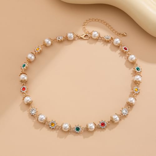 Gold/Silver Pearl Necklace for Men Faux Pearl Choker Necklace Beaded Adjustable Chain Gothic Chunky Beaded Statement Hip Hop Rock Party Festival Collar para Hombre Fashion Jewelry Gift for Men - style: Style-B-GD