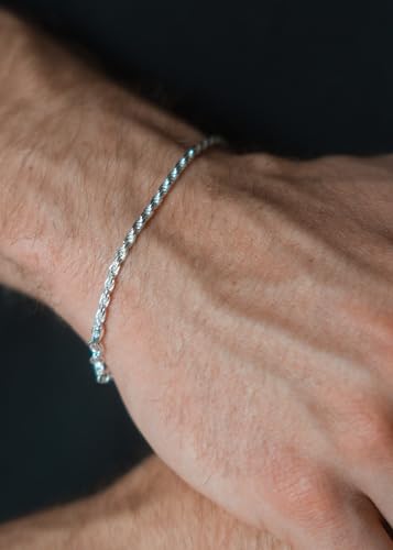 S925 Sterling Silver 6mm Cuban Link Chain Bracelets for Men,2.5mm Rope Chain Mens Bracelet Set for Men's&woman,Trendy hip-hop stacking Chain Gift Boyfriend/Girlfriend,Non Tarnish Hypoallergenic - style: Sterling Silver Rope chain