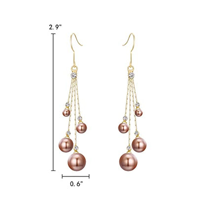 EleQueen Women's Silver-tone Crystal Simulated Pearl 4 Chain Bridal Long Dangle Hook Earrings Ivory Color - color: A-Brown Gold-Tone