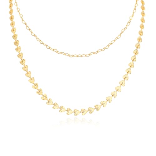 Layered Necklaces for Women 14k Gold Plated Chain Necklace Trendy Dainty Toggle Clasp Chunky Cuban Link Paperclip Chain Jewelry Gift - style: Style 2：Heart Layered Chain