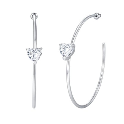 Large Gold Hoop Earrings for Women 14k Gold Plated with 925 Sterling Silver Post Big Open Hoops Earrings Trendy Cubic Zirconia Heart Hoop Earrings Jewelry Gifts for Women - color: silver 40mm