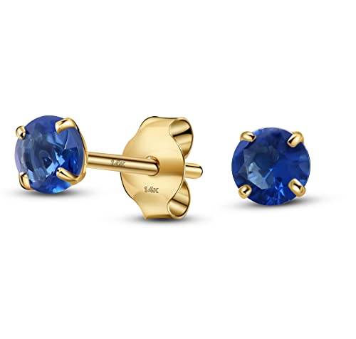 Solid 14K Yellow Gold Round Solitaire Simulated-Birthstone Minimalist Stud Earring - color: 09-September, size: 3mm